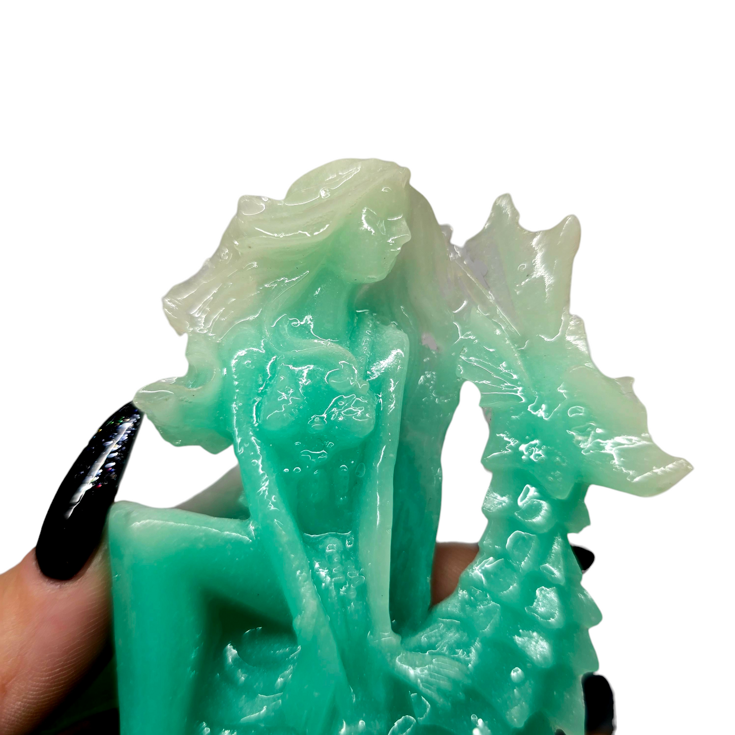 5"H Luminous Glow-in-the-Dark Mermaid & Seahorse | Unique Sea Green Home Figurine Decor Gift