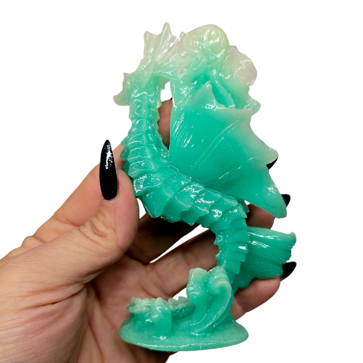 5"H Luminous Glow-in-the-Dark Mermaid & Seahorse | Unique Sea Green Home Figurine Decor Gift