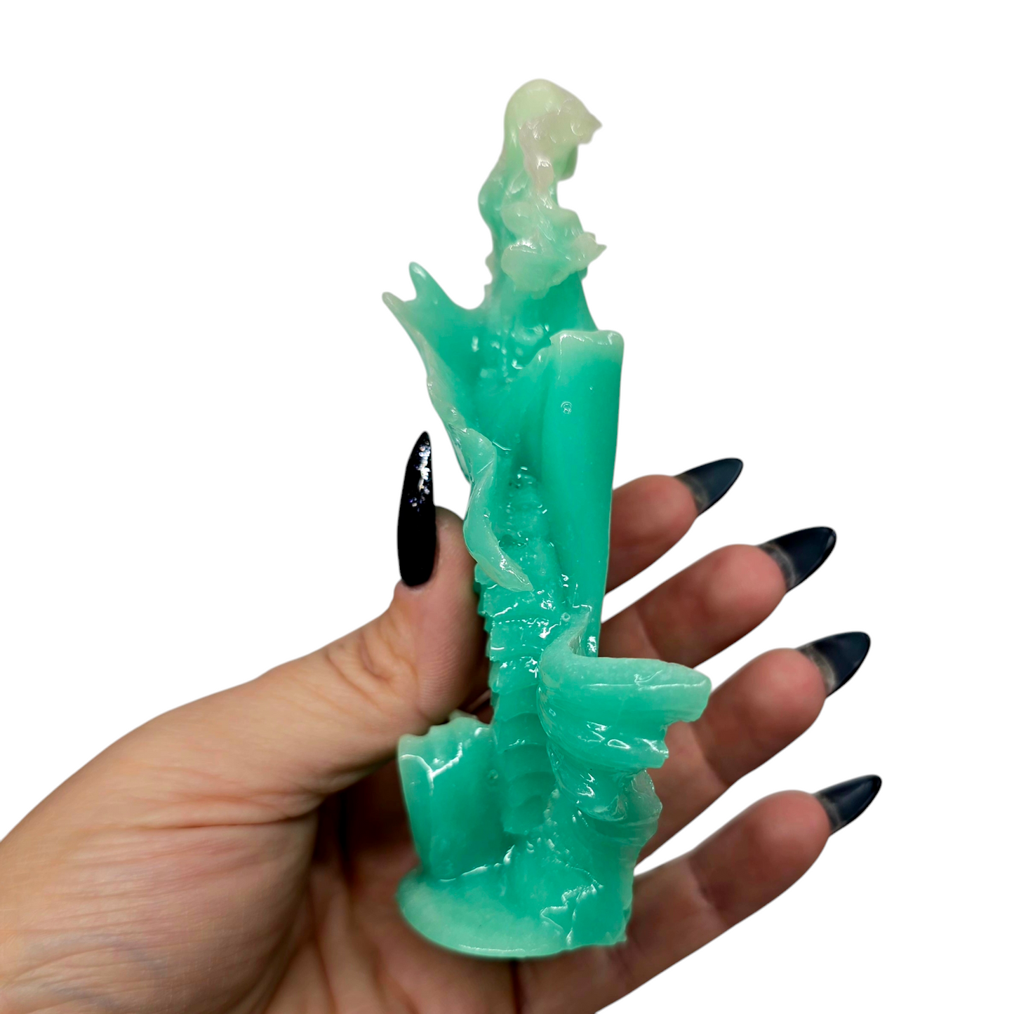 5"H Luminous Glow-in-the-Dark Mermaid & Seahorse | Unique Sea Green Home Figurine Decor Gift