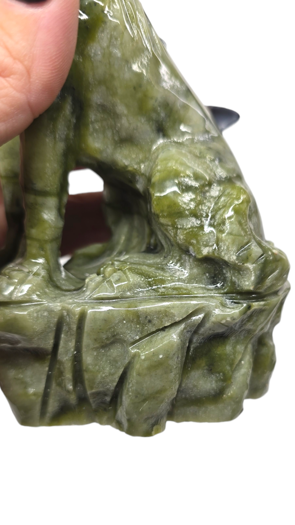 7"H Nephrite Green Jade Howling Wolf | Natural Crystal Carved & Polished Stone