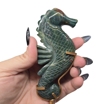 7.5"H Ocean Jasper Seahorse | Natural Crystal Carved & Polished Stone