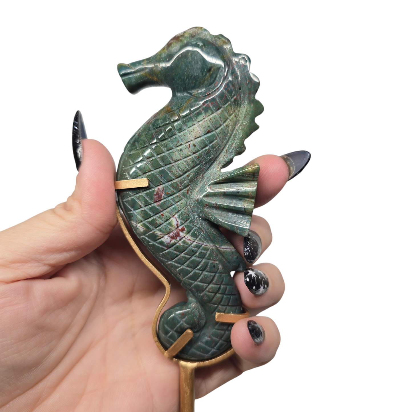 7.5"H Ocean Jasper Seahorse | Natural Crystal Carved & Polished Stone