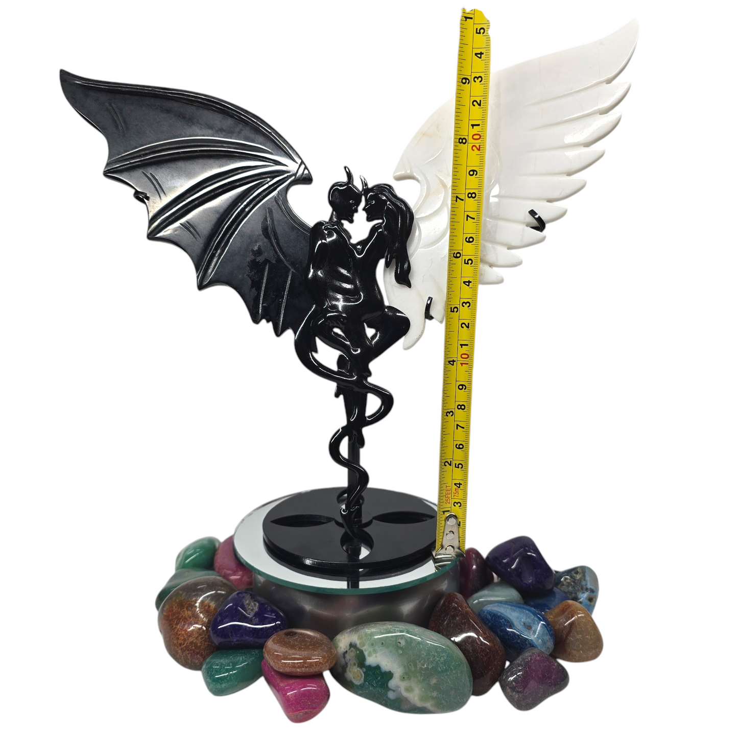 Beautiful Obsidian & White Agate Good Evil, Dark Light, Devil Angel Lovers Wings | Natural Crystal Carved and Polished Stone