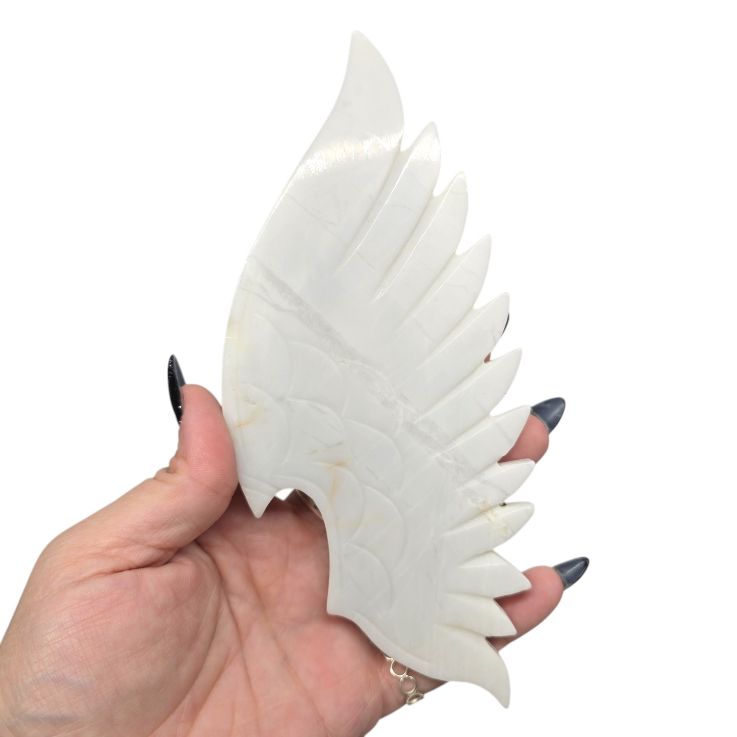 Beautiful Obsidian & White Agate Good Evil, Dark Light, Devil Angel Lovers Wings | Natural Crystal Carved and Polished Stone