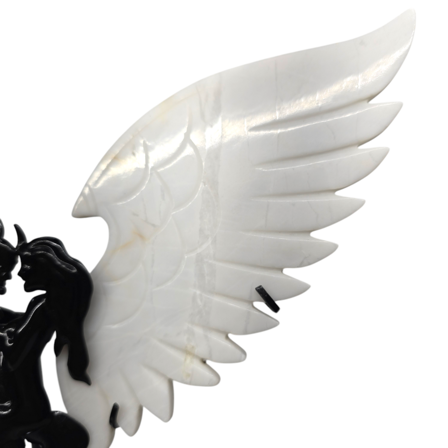 Beautiful Obsidian & White Agate Good Evil, Dark Light, Devil Angel Lovers Wings | Natural Crystal Carved and Polished Stone