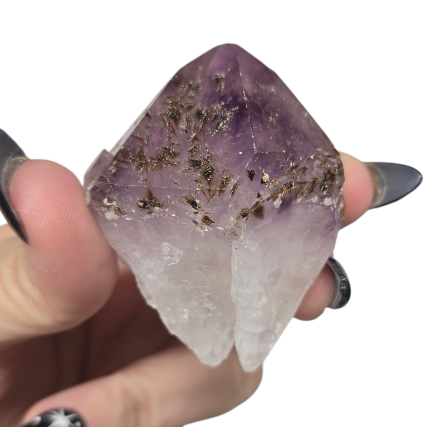 Rare Amethyst Raw Specimen with Rutile Hairs Tooth Root| Natural Crystal Stone