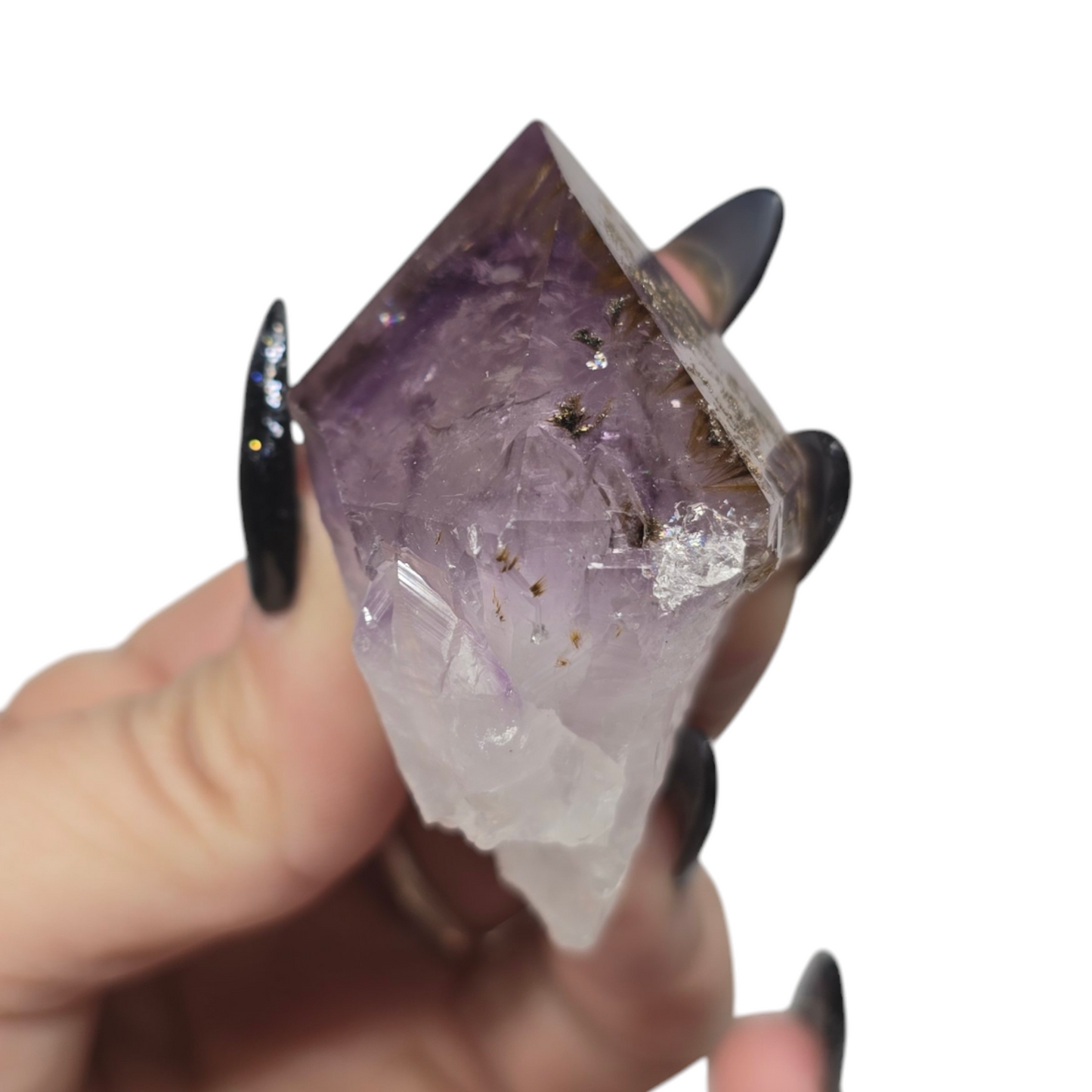 Rare Amethyst Raw Specimen with Rutile Hairs Tooth Root| Natural Crystal Stone