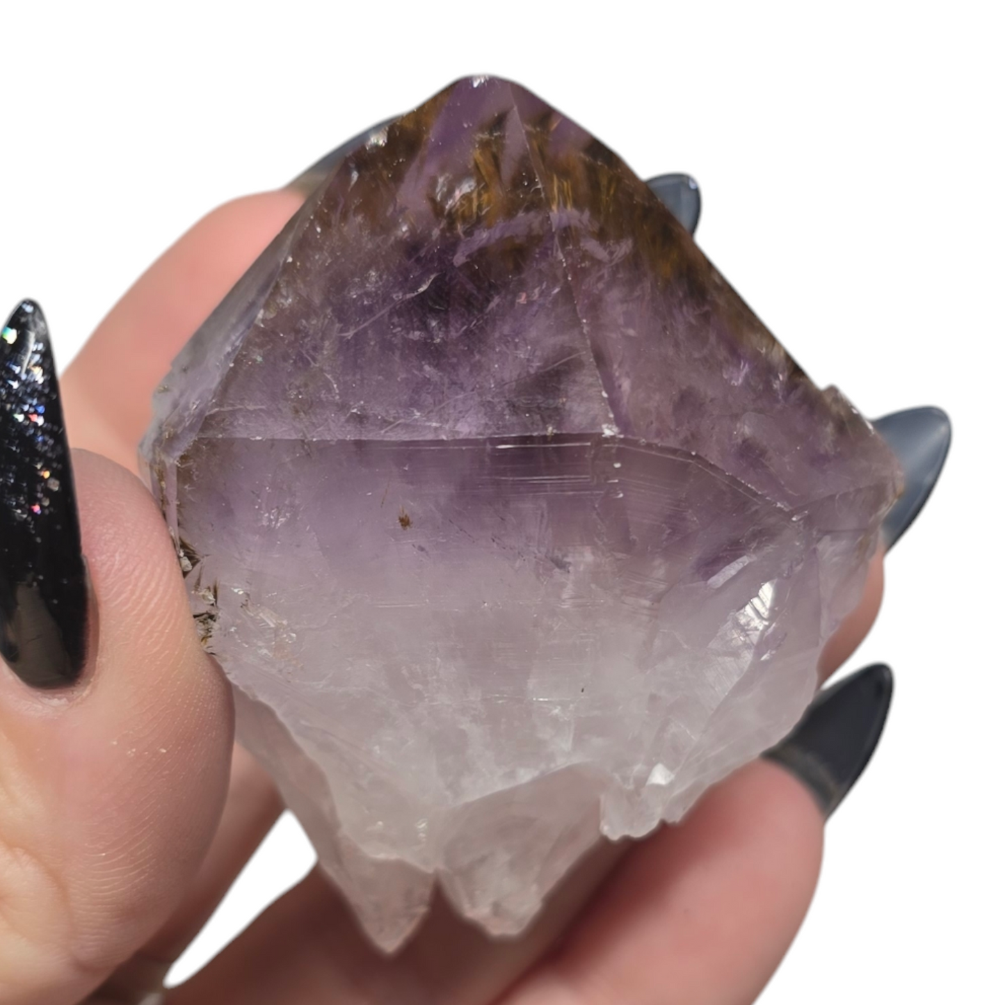 Rare Amethyst Raw Specimen with Rutile Hairs Tooth Root| Natural Crystal Stone