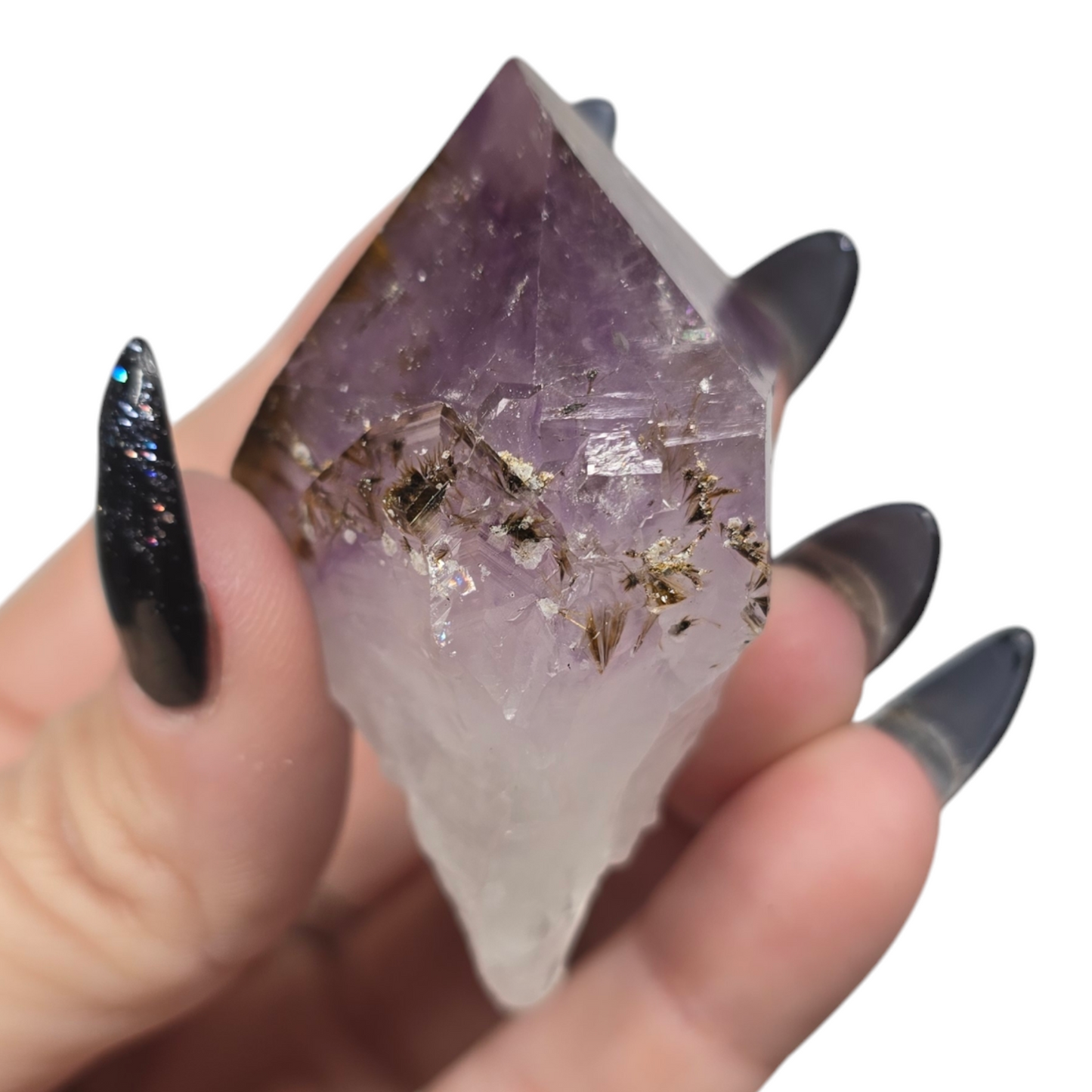 Rare Amethyst Raw Specimen with Rutile Hairs Tooth Root| Natural Crystal Stone