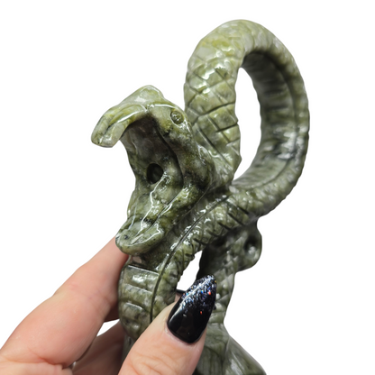 1.5lb Nephrite Green Jade Venomous Infinity Snake | Natural Crystal Carved & Polished Stone