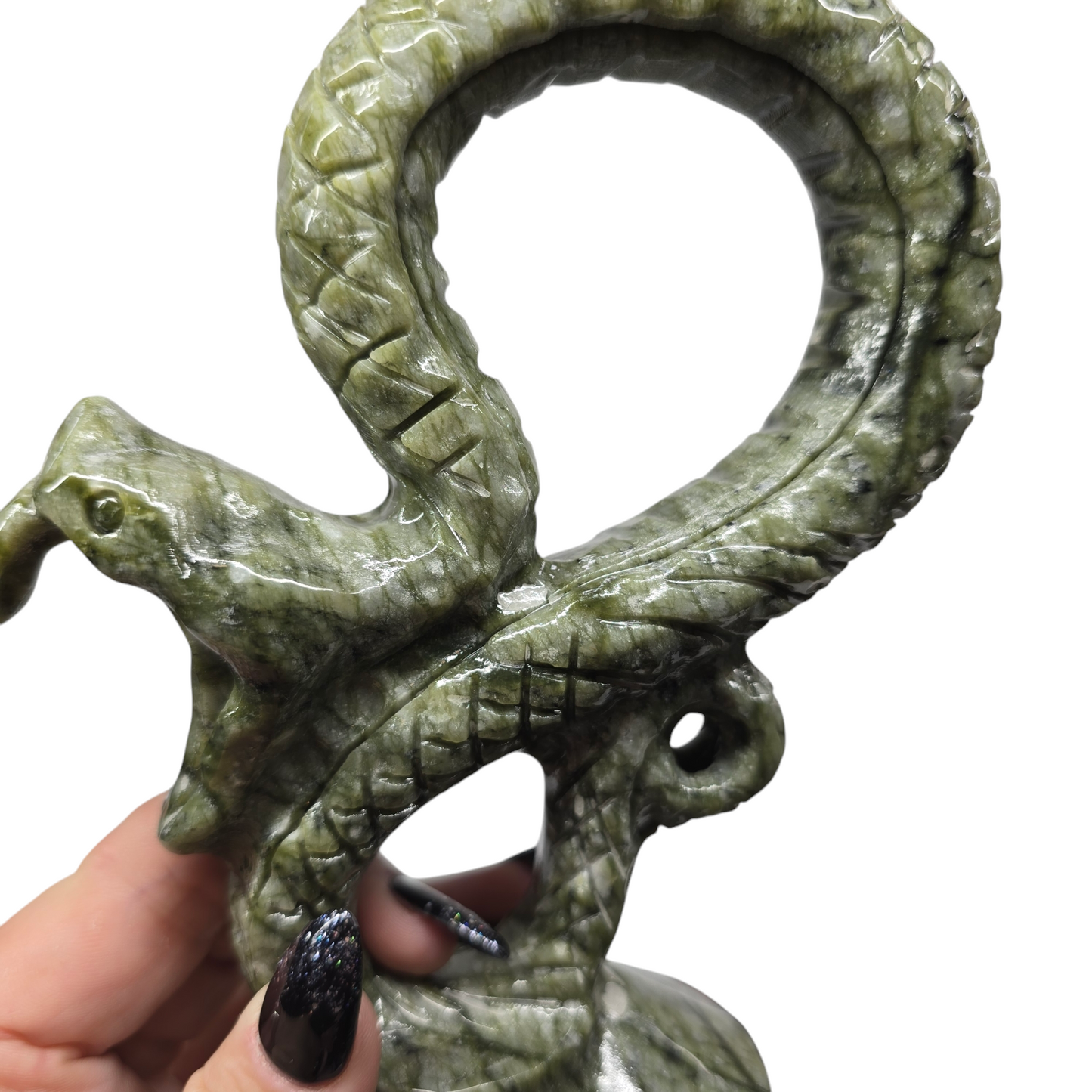 1.5lb Nephrite Green Jade Venomous Infinity Snake | Natural Crystal Carved & Polished Stone