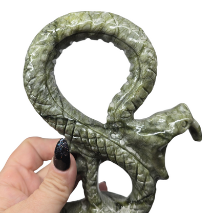 1.5lb Nephrite Green Jade Venomous Infinity Snake | Natural Crystal Carved & Polished Stone