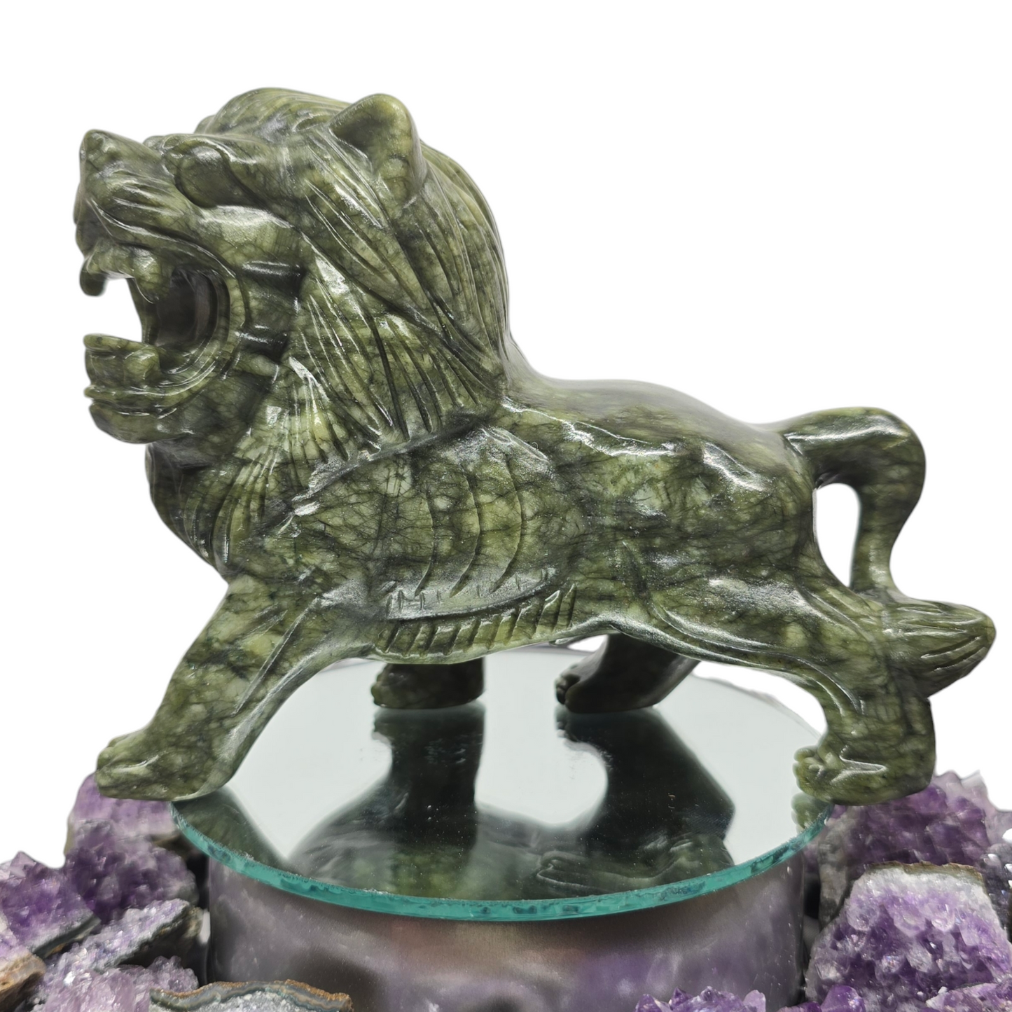 2.12lb Jade King Lion | Natural Crystal Carved & Polished Stone