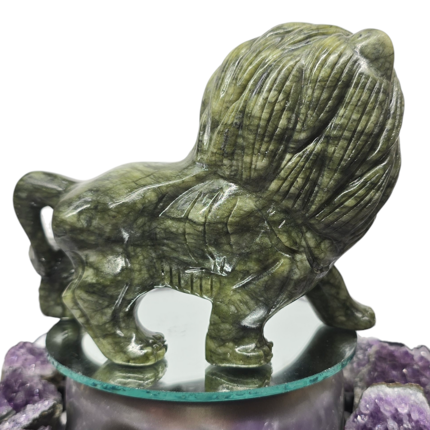 2.12lb Jade King Lion | Natural Crystal Carved & Polished Stone