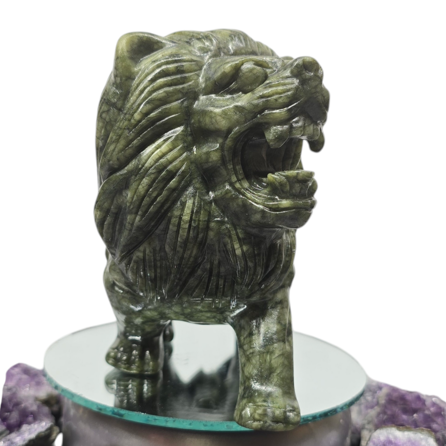 2.12lb Jade King Lion | Natural Crystal Carved & Polished Stone