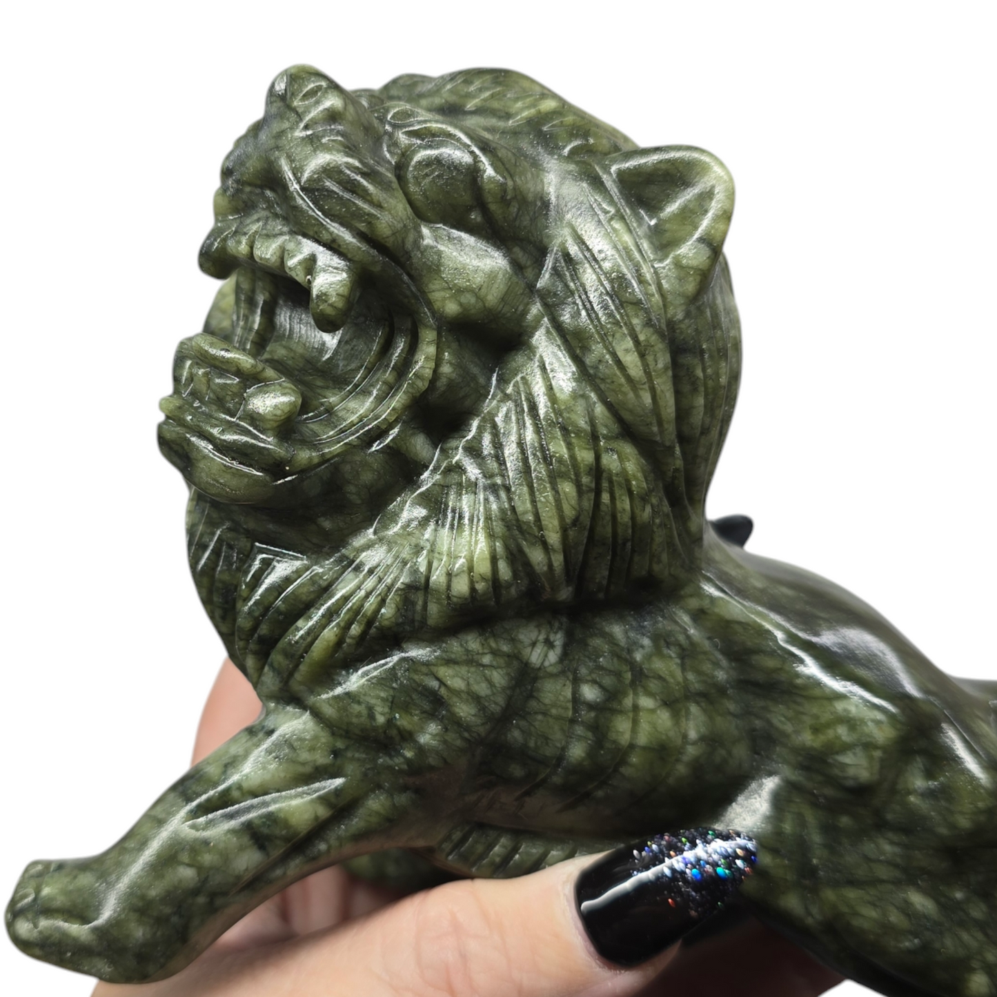 2.12lb Jade King Lion | Natural Crystal Carved & Polished Stone