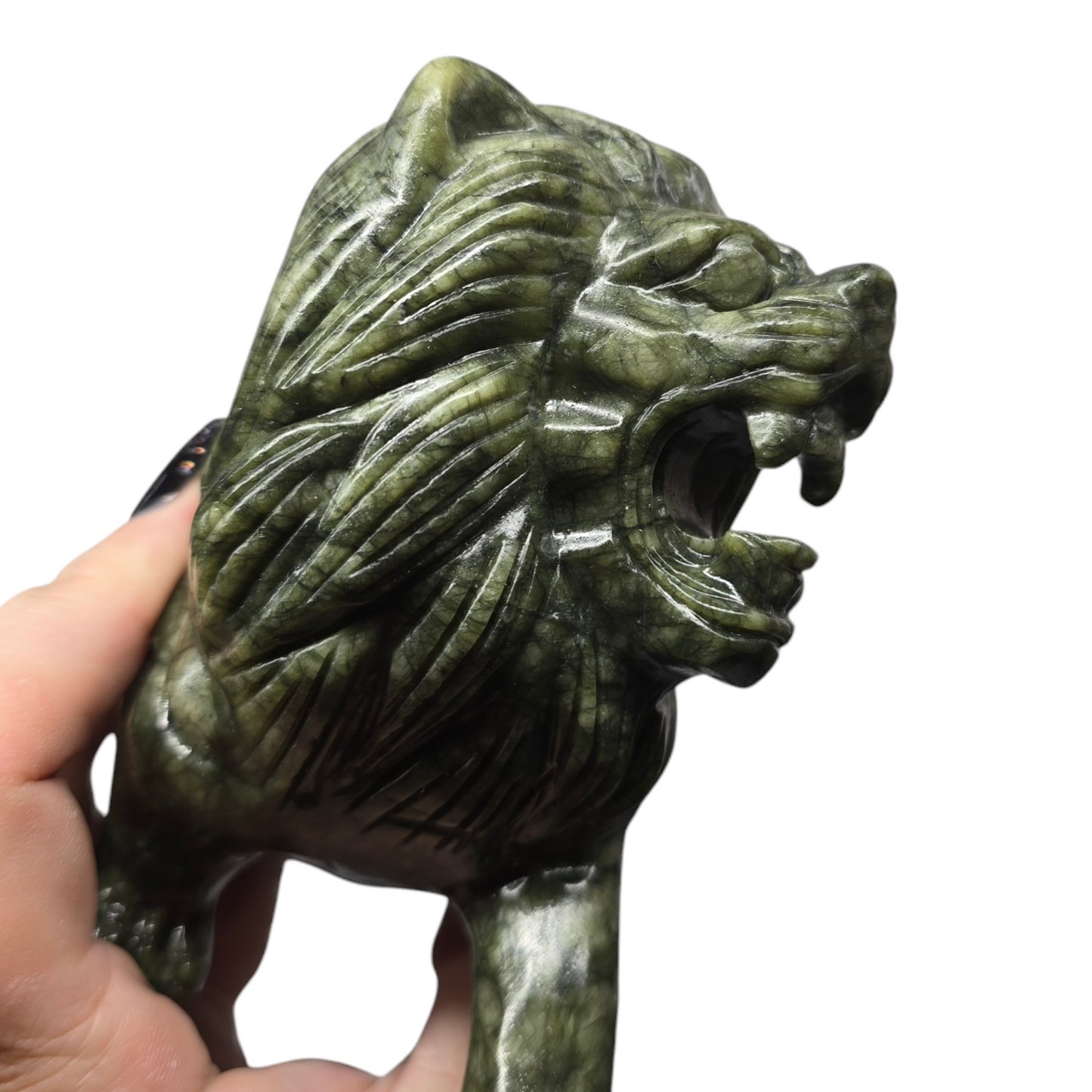 2.12lb Jade King Lion | Natural Crystal Carved & Polished Stone