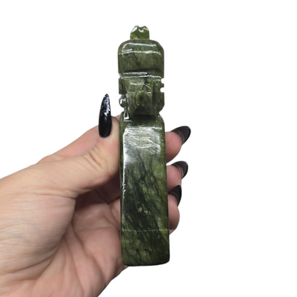 1.1lb Nephrite Green Jade Hand Carved Crystal Pistol Side Arm | Natural Crystal Carved & Polished Stone