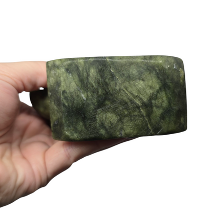 1.11lb Nephrite Green Jade Human Skull w/ Leaf Body | Natural Crystal Carved & Polished Stone