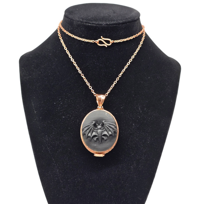 Obsidian Bat Copper Locket Box Necklace | 22" S-Hook Chain