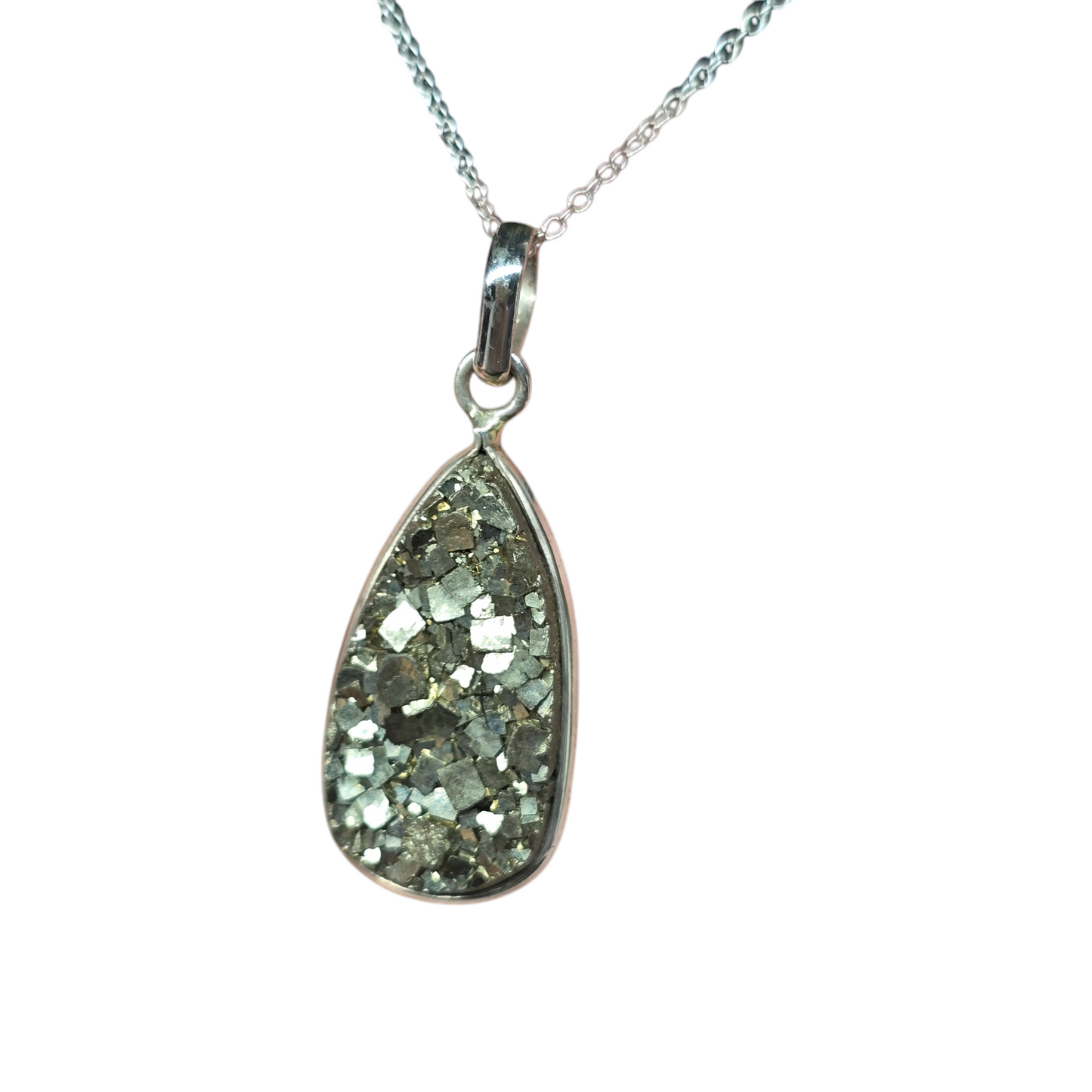 Pyrite Teardrop s925 Necklace | 18" Sterling Silver Chain