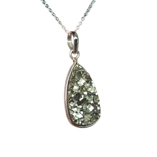 Pyrite Teardrop s925 Necklace | 18" Sterling Silver Chain