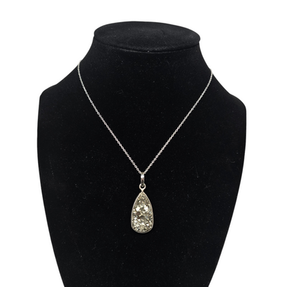 Pyrite Teardrop s925 Necklace | 18" Sterling Silver Chain