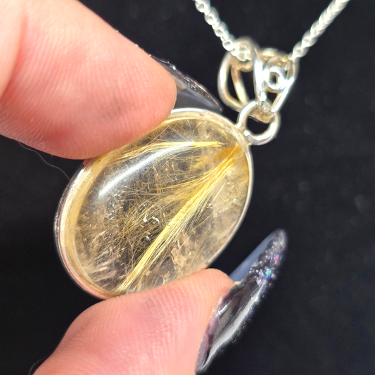 Golden Rutilated Quartz s925 Necklace | 18" Sterling Silver Chain