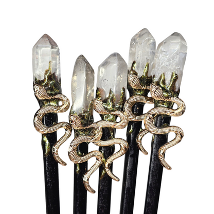 Magick Wand | Goldish Snake with Black Stem (various crystal)