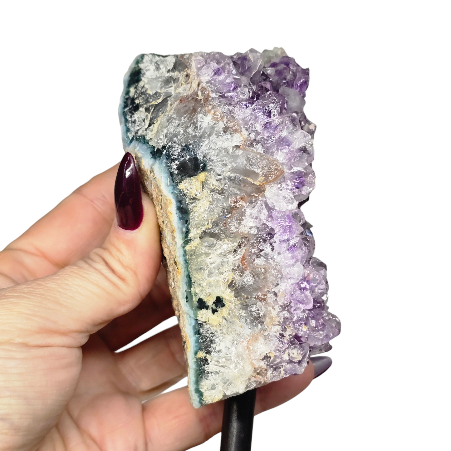 Amethyst Natural Druzy on Metal Rod Stand VI | Natural Crystal Polished Edge & Raw Stone