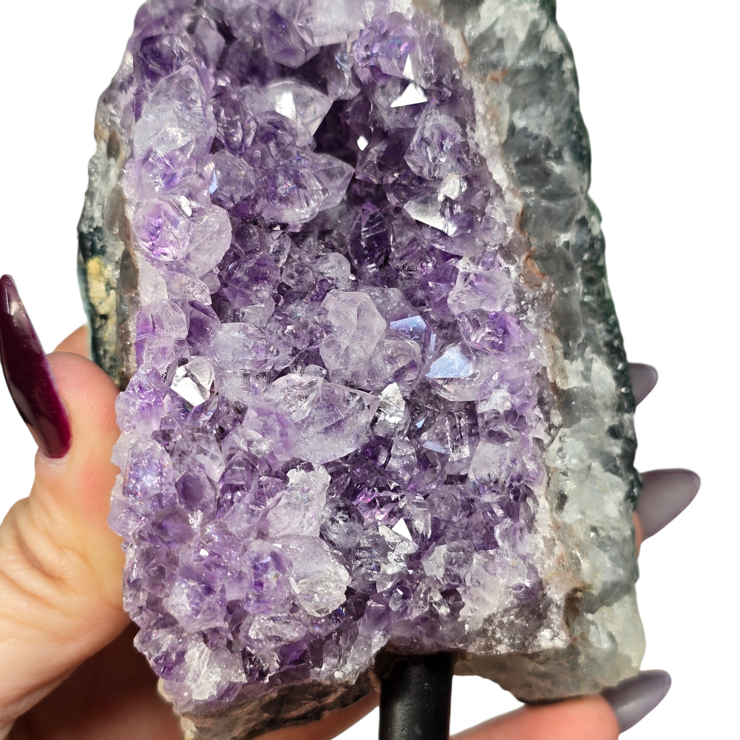 Amethyst Natural Druzy on Metal Rod Stand VI | Natural Crystal Polished Edge & Raw Stone