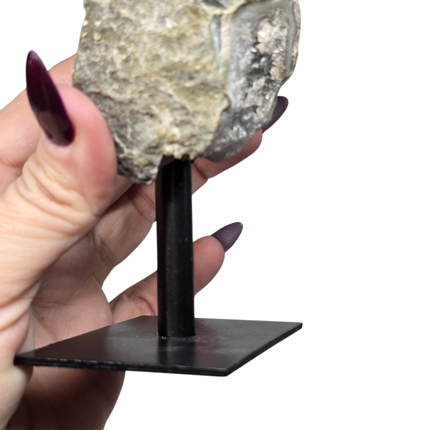 Amethyst Natural Druzy on Metal Rod Stand VII | Natural Crystal Polished Edge & Raw Stone