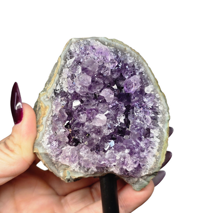 Amethyst Natural Druzy on Metal Rod Stand VII | Natural Crystal Polished Edge & Raw Stone