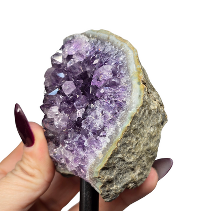 Amethyst Natural Druzy on Metal Rod Stand VII | Natural Crystal Polished Edge & Raw Stone