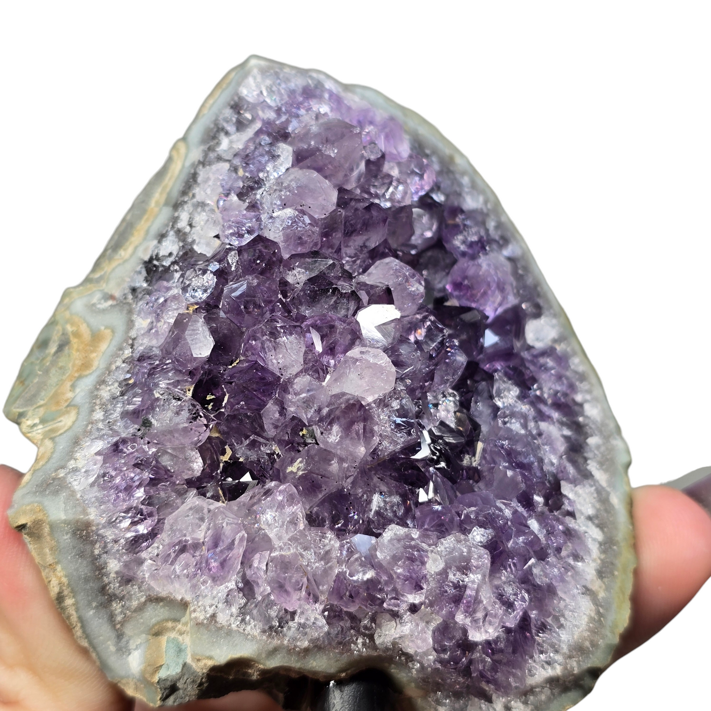 Amethyst Natural Druzy on Metal Rod Stand VII | Natural Crystal Polished Edge & Raw Stone