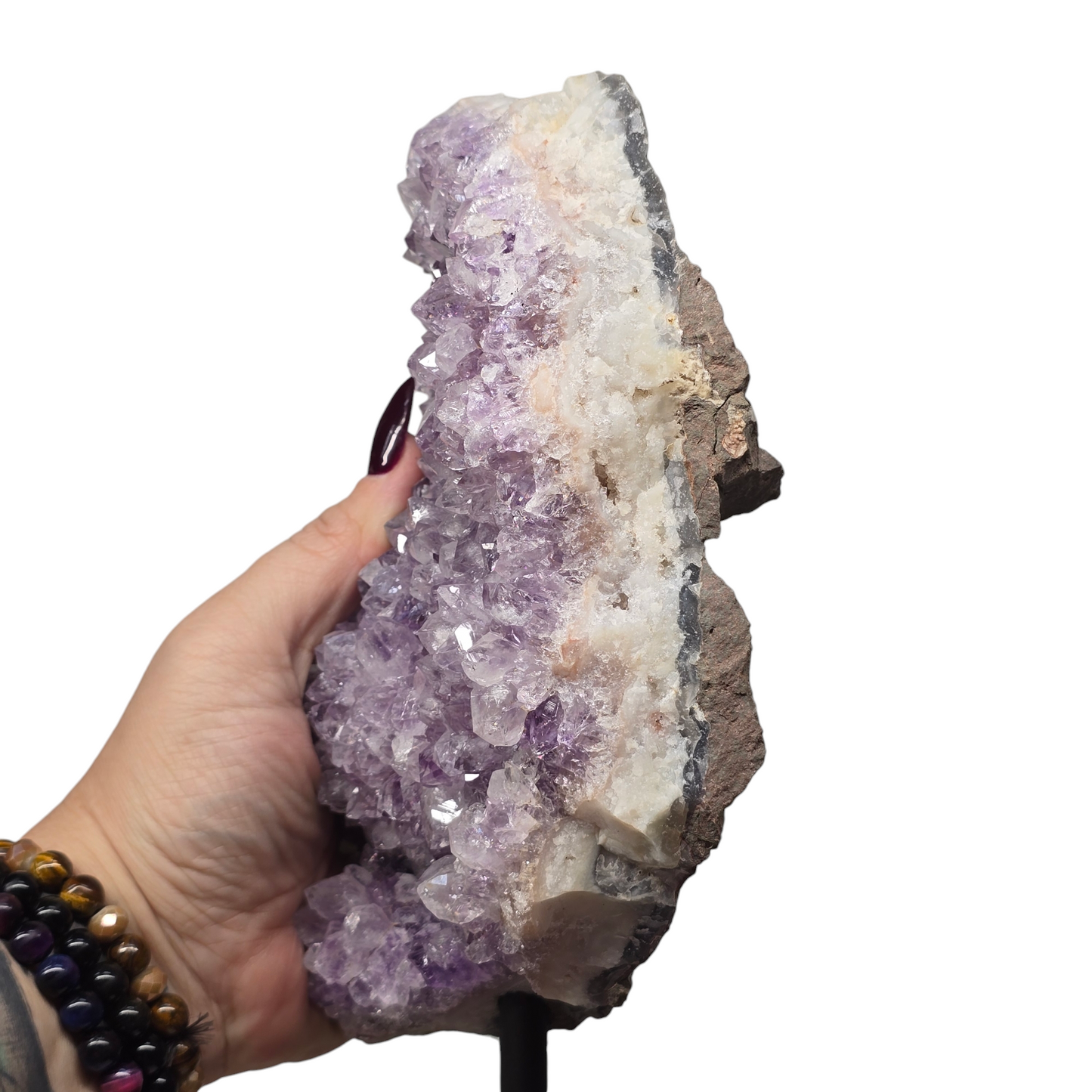 4.5lb Amethyst Natural Druzy on Metal Rod Stand IV | Natural Crystal Polished Edge & Raw Stone