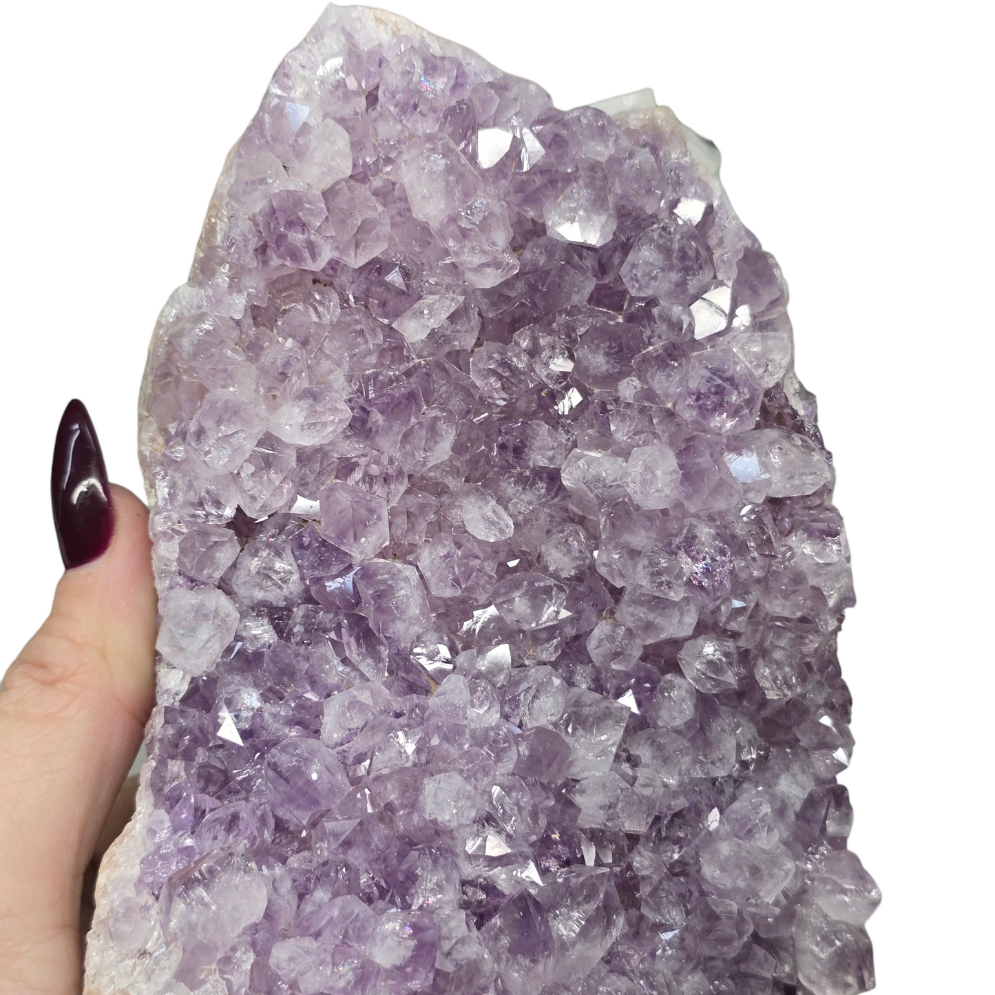 4.5lb Amethyst Natural Druzy on Metal Rod Stand IV | Natural Crystal Polished Edge & Raw Stone