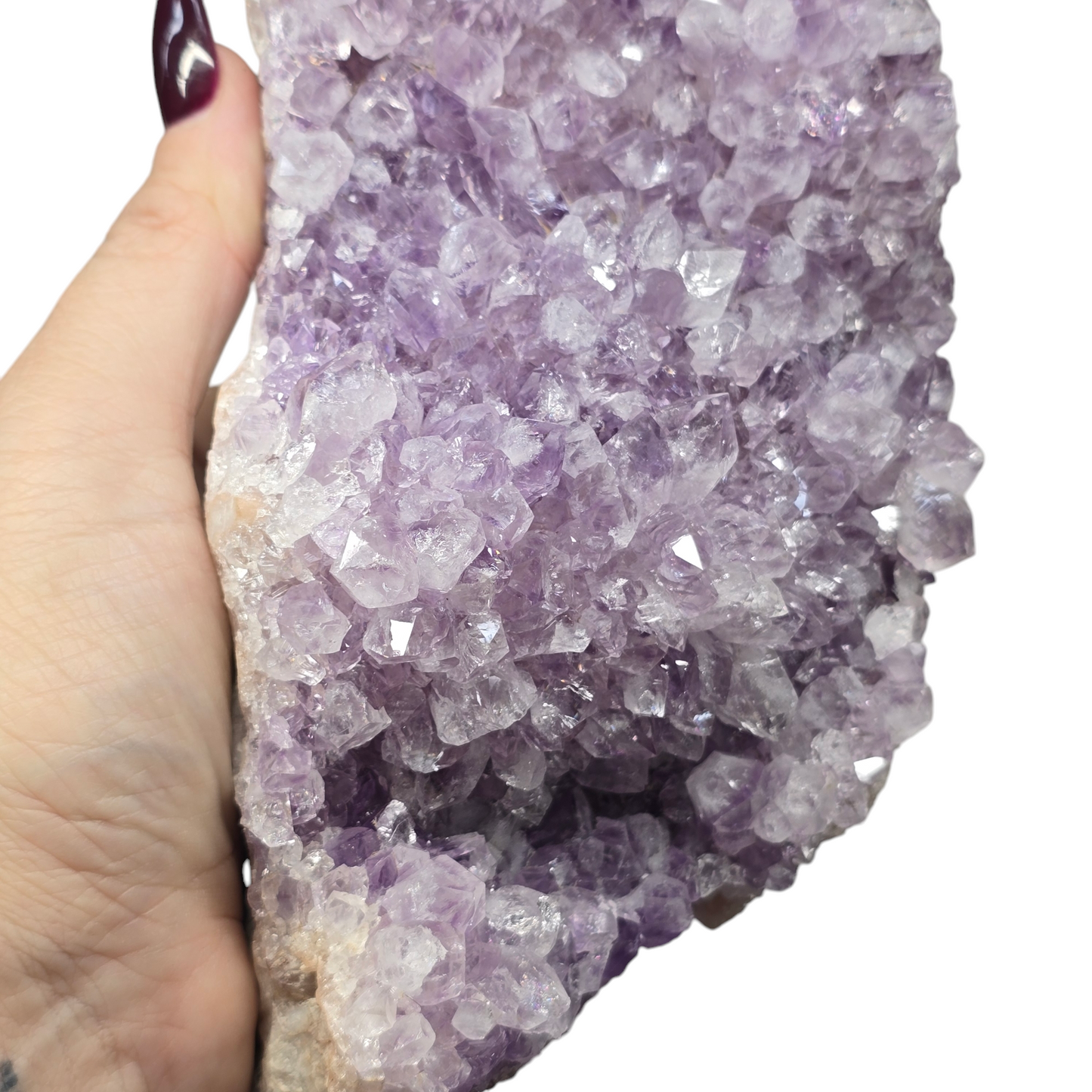 4.5lb Amethyst Natural Druzy on Metal Rod Stand IV | Natural Crystal Polished Edge & Raw Stone