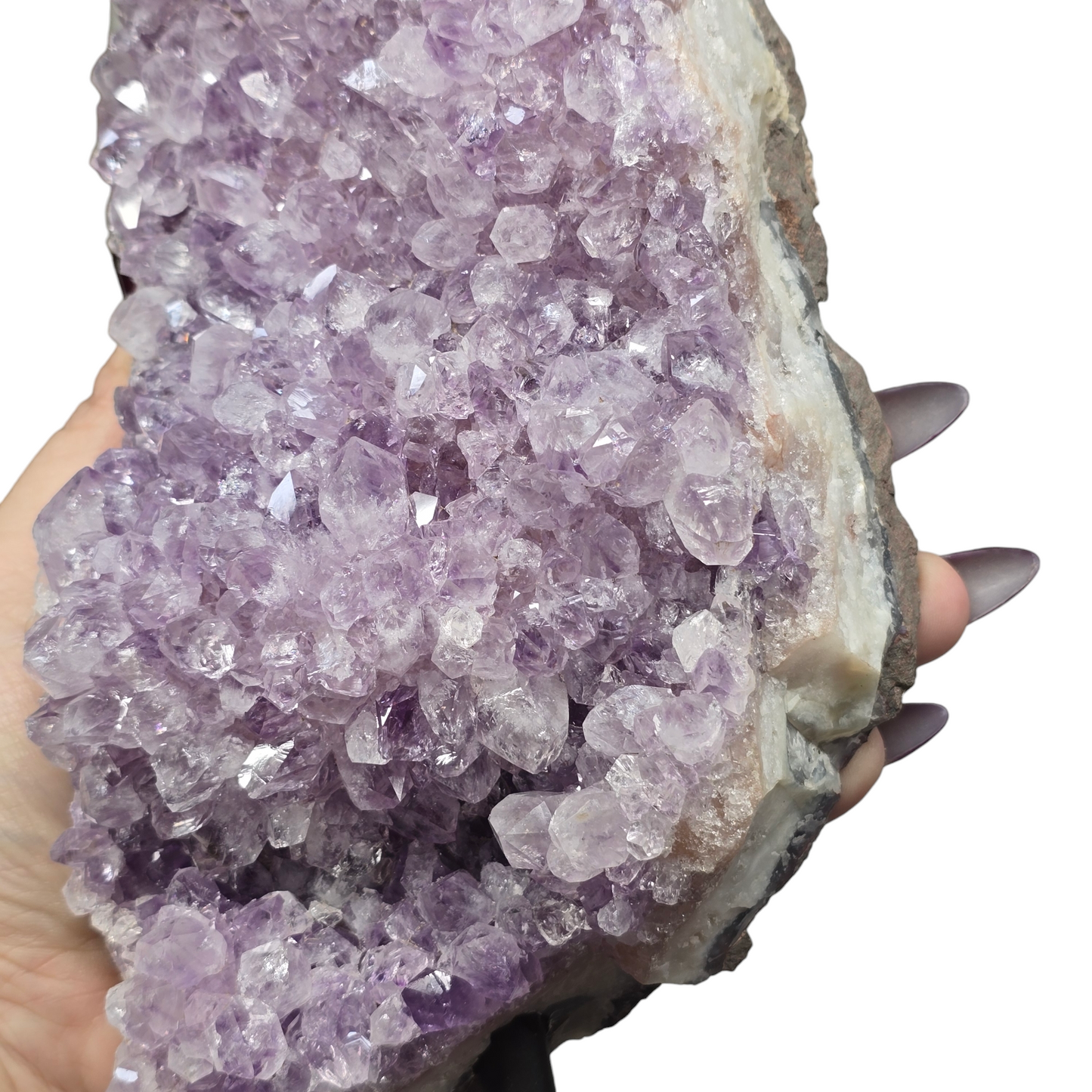 4.5lb Amethyst Natural Druzy on Metal Rod Stand IV | Natural Crystal Polished Edge & Raw Stone