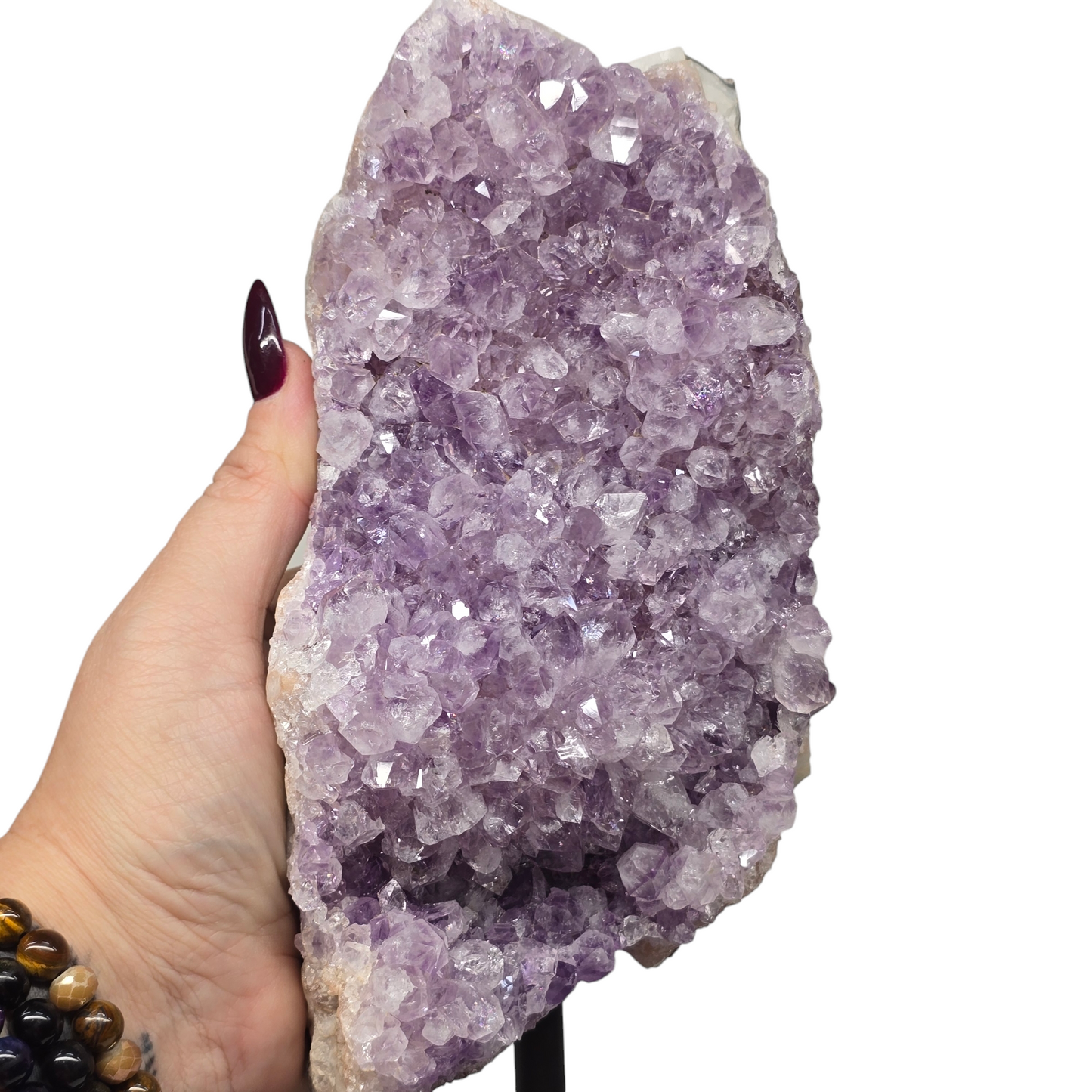 4.5lb Amethyst Natural Druzy on Metal Rod Stand IV | Natural Crystal Polished Edge & Raw Stone