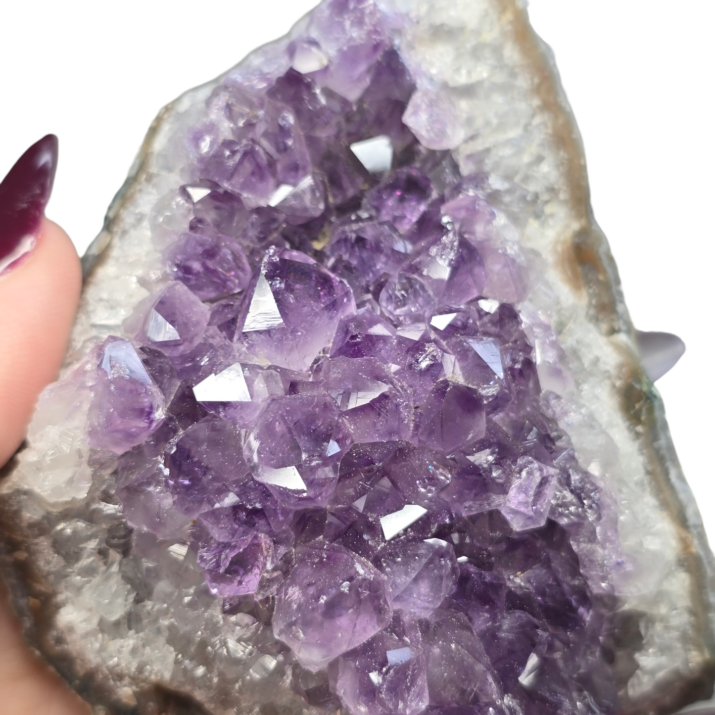 1lb Amethyst Natural Druzy on Metal Rod Stand VIII | Natural Crystal Polished Edge & Raw Stone