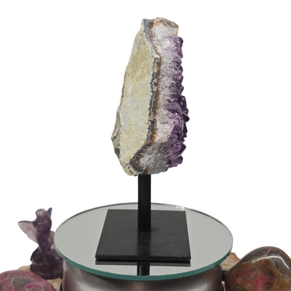 1lb Amethyst Natural Druzy on Metal Rod Stand VIII | Natural Crystal Polished Edge & Raw Stone