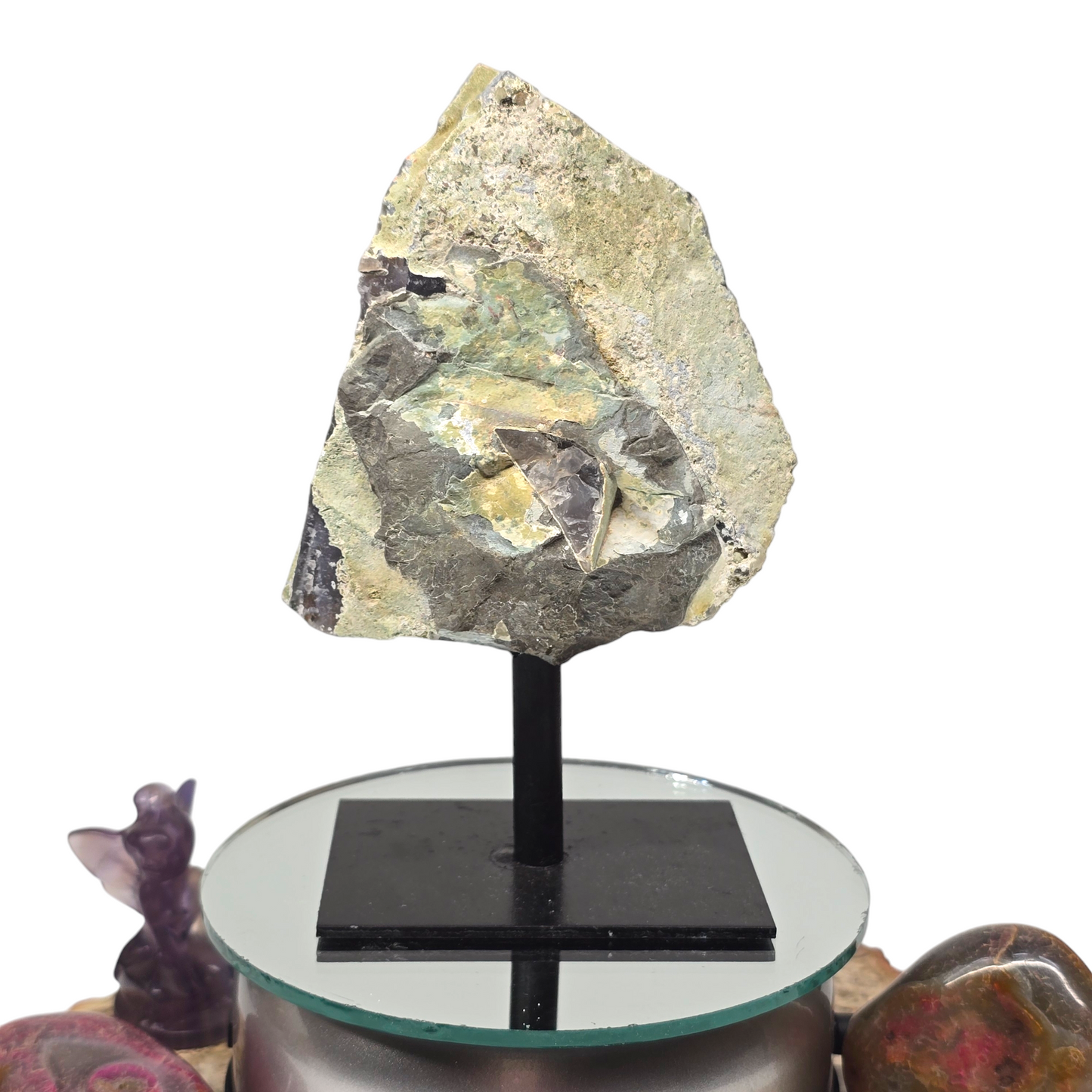 1lb Amethyst Natural Druzy on Metal Rod Stand VIII | Natural Crystal Polished Edge & Raw Stone