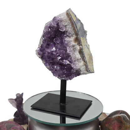 1lb Amethyst Natural Druzy on Metal Rod Stand VIII | Natural Crystal Polished Edge & Raw Stone