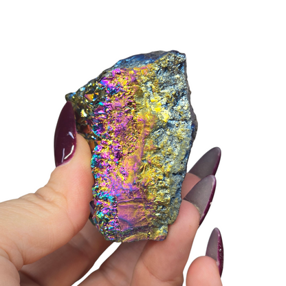 8oz Rainbow Aura Amethyst Electroplated Druzy Cluster I | Natural Crystal Raw Flat Bottom Stone