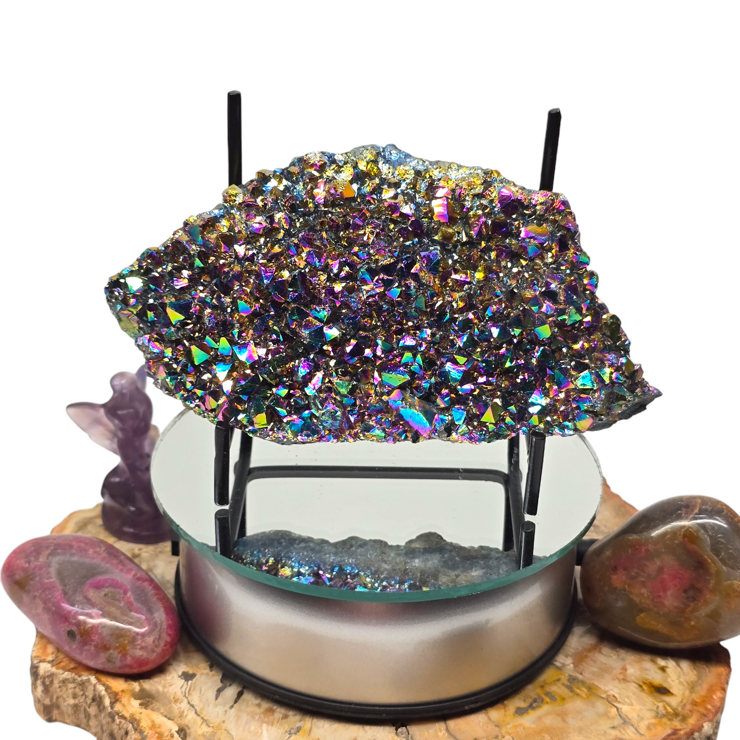 1lb Rainbow Aura Amethyst Electroplated Druzy Cluster IV | Natural Crystal Raw Flat Bottom Stone