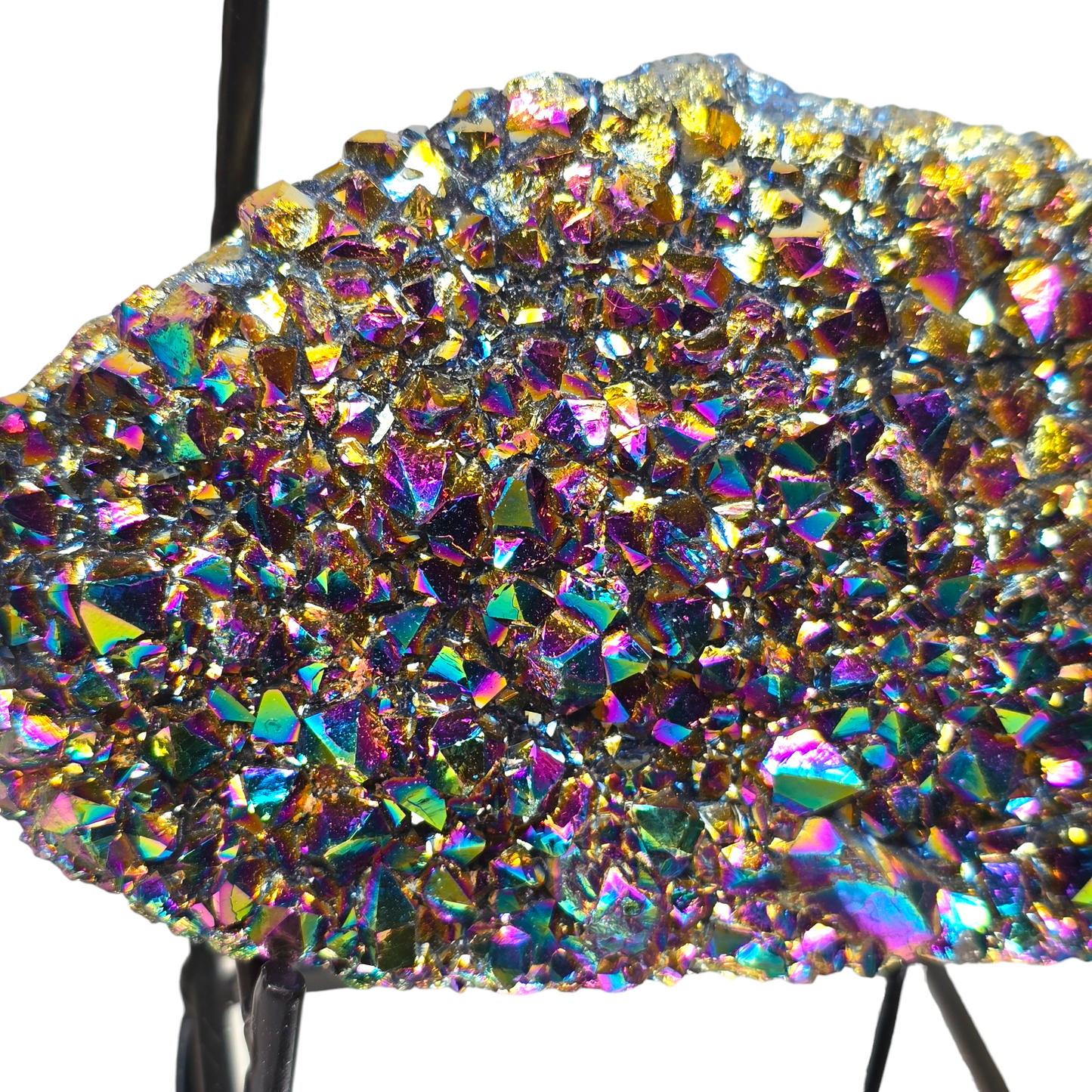 1lb Rainbow Aura Amethyst Electroplated Druzy Cluster IV | Natural Crystal Raw Flat Bottom Stone