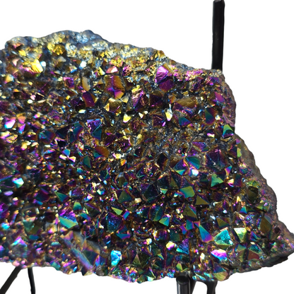 1lb Rainbow Aura Amethyst Electroplated Druzy Cluster IV | Natural Crystal Raw Flat Bottom Stone