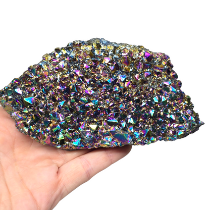 1lb Rainbow Aura Amethyst Electroplated Druzy Cluster IV | Natural Crystal Raw Flat Bottom Stone