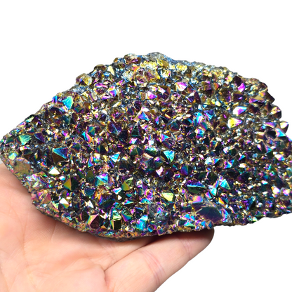 1lb Rainbow Aura Amethyst Electroplated Druzy Cluster IV | Natural Crystal Raw Flat Bottom Stone